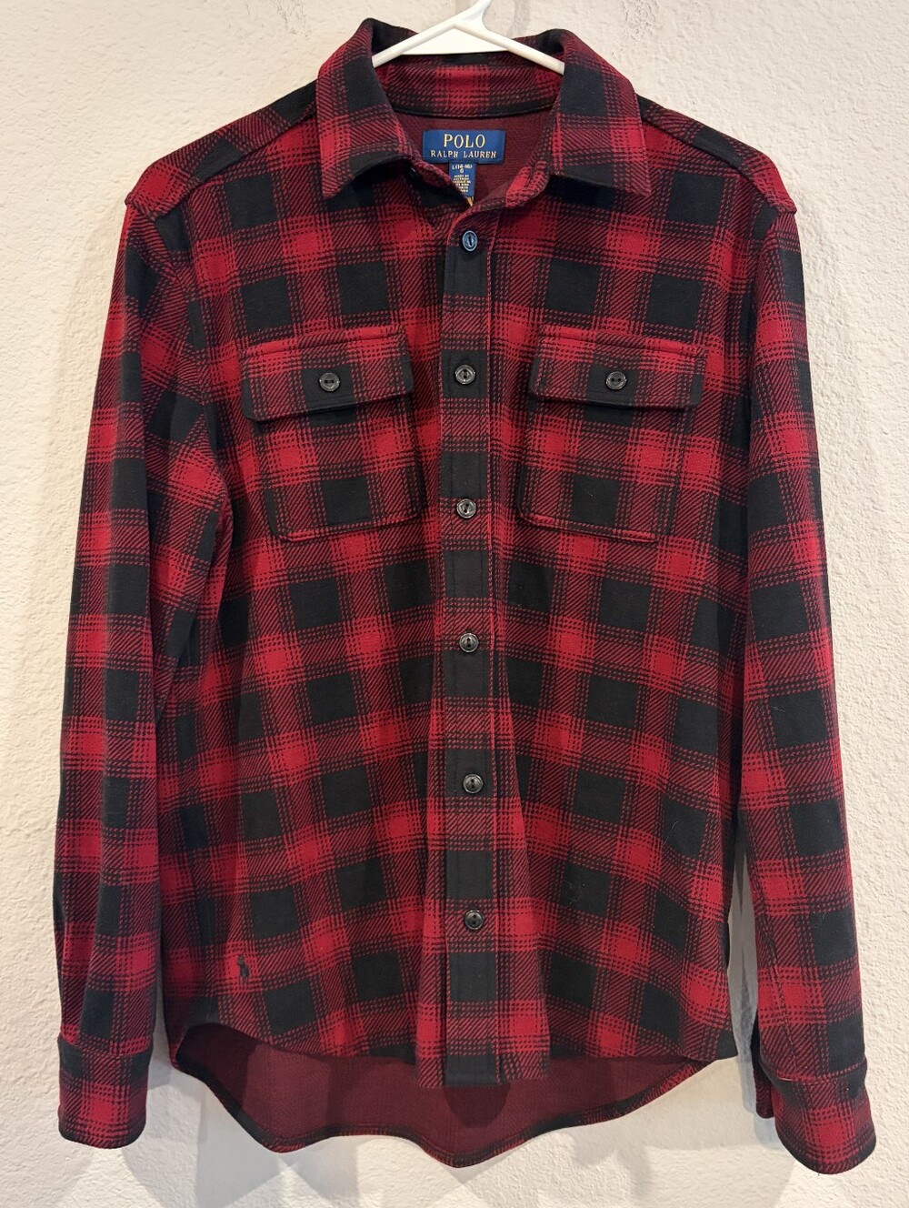NEW Polo Ralph Lauren Boys Red Black Buffalo Plaid Long Sleeve Button Up Shirt L